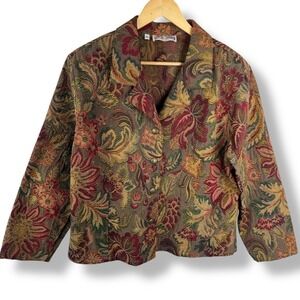 Gotcha Covered Blazer Womens Size XL Vintage Floral Tapestry Jacket Made in USA‎